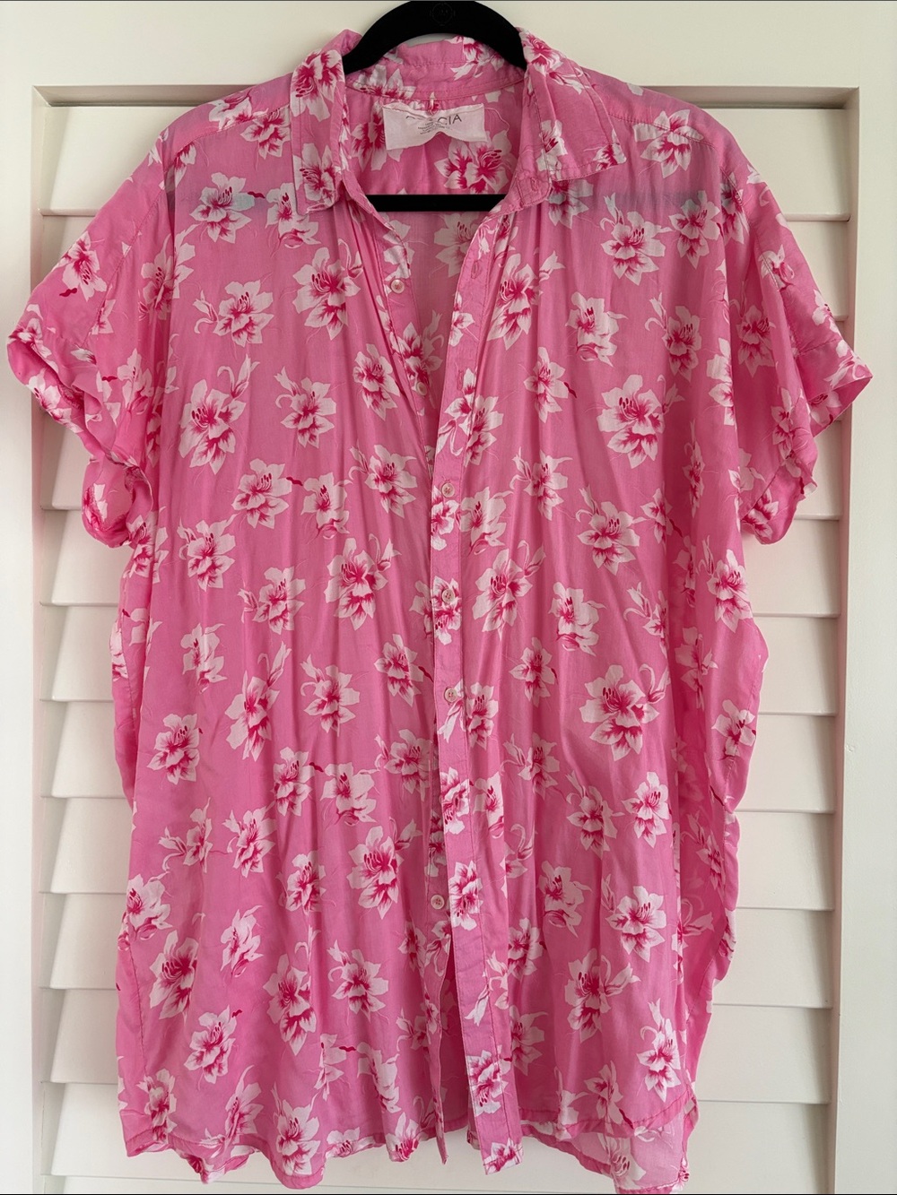 🌸 ACACIA Swimwear Mombasa Coverup Shirt Dress | Pink Floral | Tencel | Size M